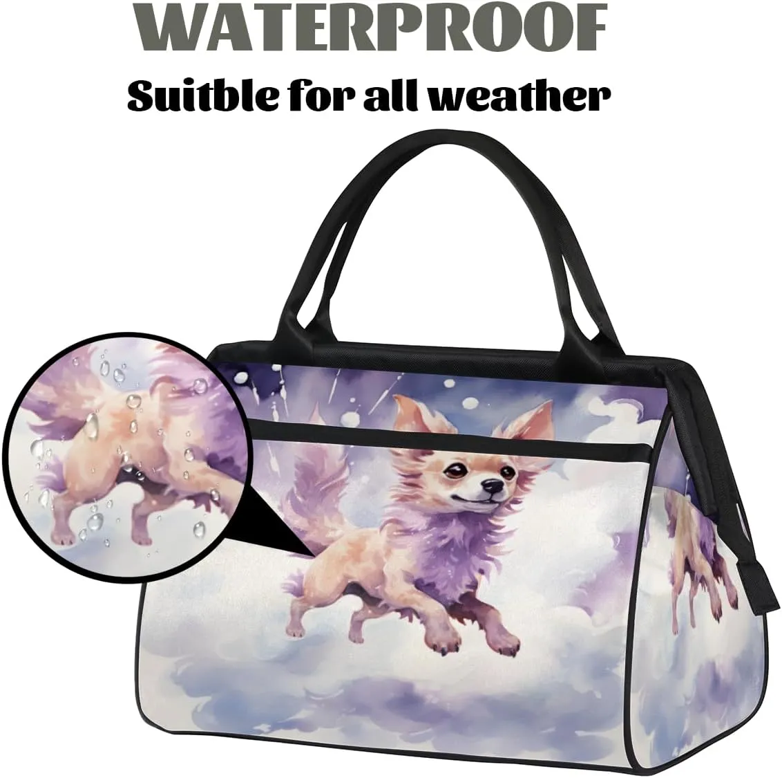 Watercolor Cute Dog Cloud Travel Duffle Bag, Waterproof Duffel Bag Weekender Overnight Carry On Bag Lightweight Sport Gym Bag for Men Women