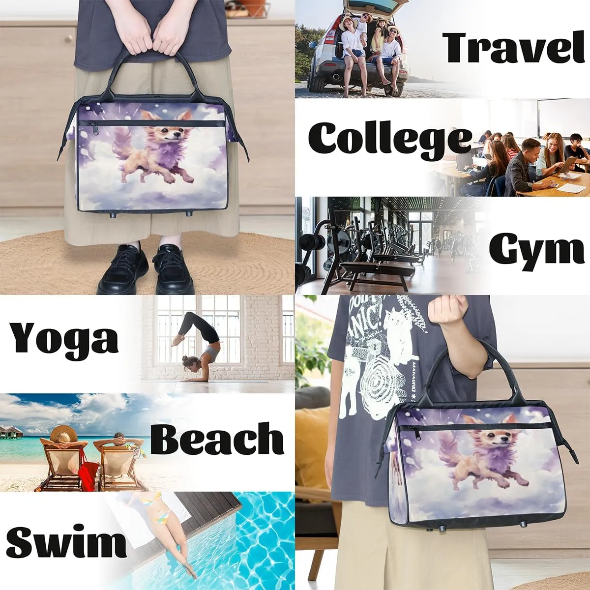 Watercolor Cute Dog Cloud Travel Duffle Bag, Waterproof Duffel Bag Weekender Overnight Carry On Bag Lightweight Sport Gym Bag for Men Women