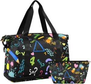 Weekender Bag Set Colored Mathematics Concepts Sport Travel Duffel Bag Large Tote Bag with Shoe Compartment