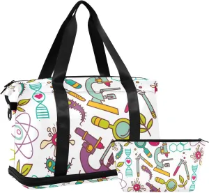 Weekender Bag Set Doodle Science Pattern Sport Travel Duffel Bag Large Tote Bag with Shoe Compartment