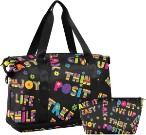Weekender Bag Set Keep Calm Think Positive Sport Travel Duffel Bag Large Tote Bag with Shoe Compartment