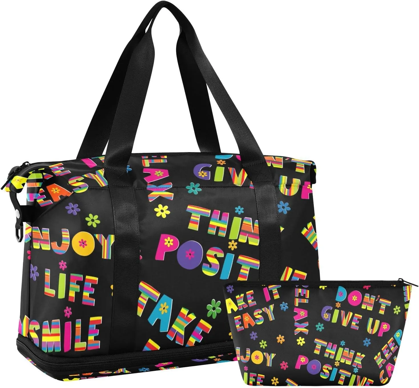 Weekender Bag Set Keep Calm Think Positive Sport Travel Duffel Bag Large Tote Bag with Shoe Compartment