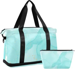 Weekender Bag Set Mint Liquid Marble Sport Travel Duffel Bag Large Tote Bag with Shoe Compartment