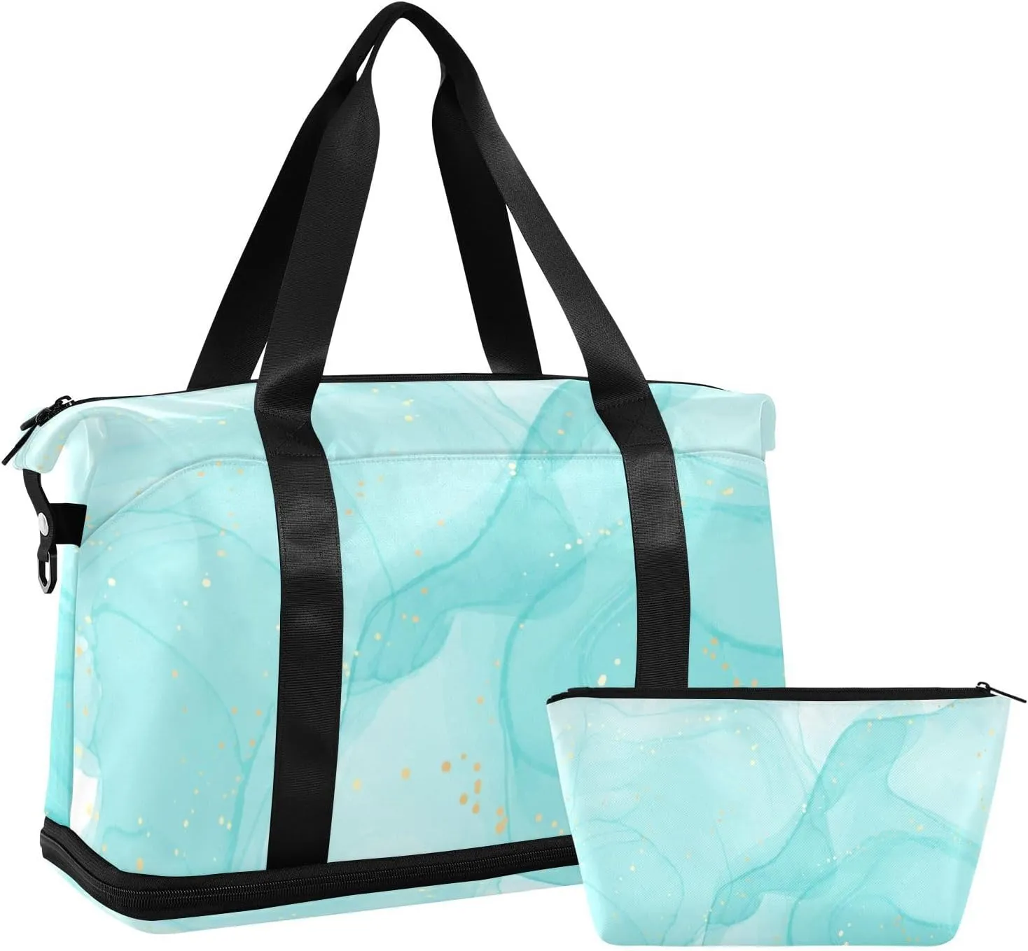 Weekender Bag Set Mint Liquid Marble Sport Travel Duffel Bag Large Tote Bag with Shoe Compartment