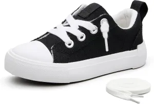 Weestep Kids' Cotton Slip-On Canvas Sneakers - Frayed-Seam Casual Shoes with Optional Laces for Boys and Girls