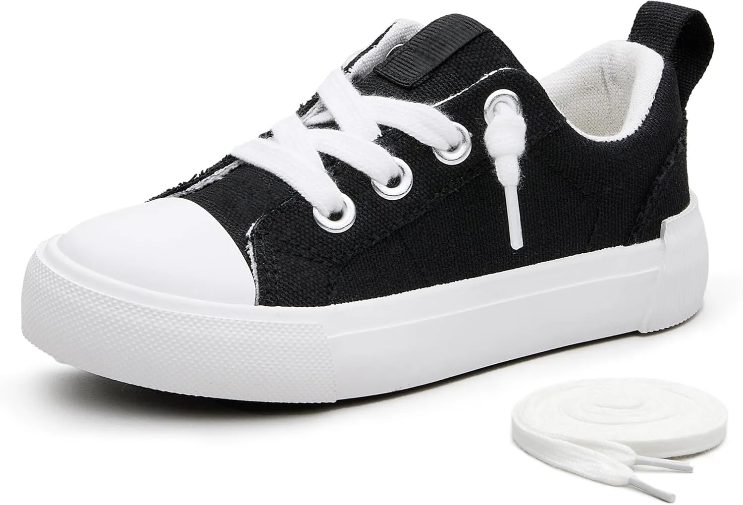 Weestep Kids' Cotton Slip-On Canvas Sneakers - Frayed-Seam Casual Shoes with Optional Laces for Boys and Girls