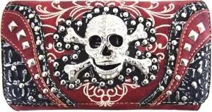 Western Style Sugar Skull Studded Country Purse Single Shoulder Bag Clutch Women Blocking Wristlet Wallet