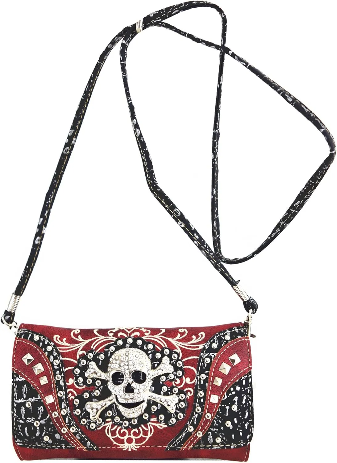 Western Style Sugar Skull Studded Country Purse Single Shoulder Bag Clutch Women Blocking Wristlet Wallet