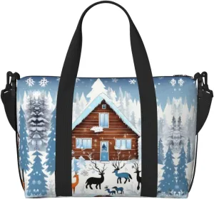 Winter Fawn Hand-held messenger travel bag, suitable for work, travel, fitness, tourism, women's casual handbag with zipper,