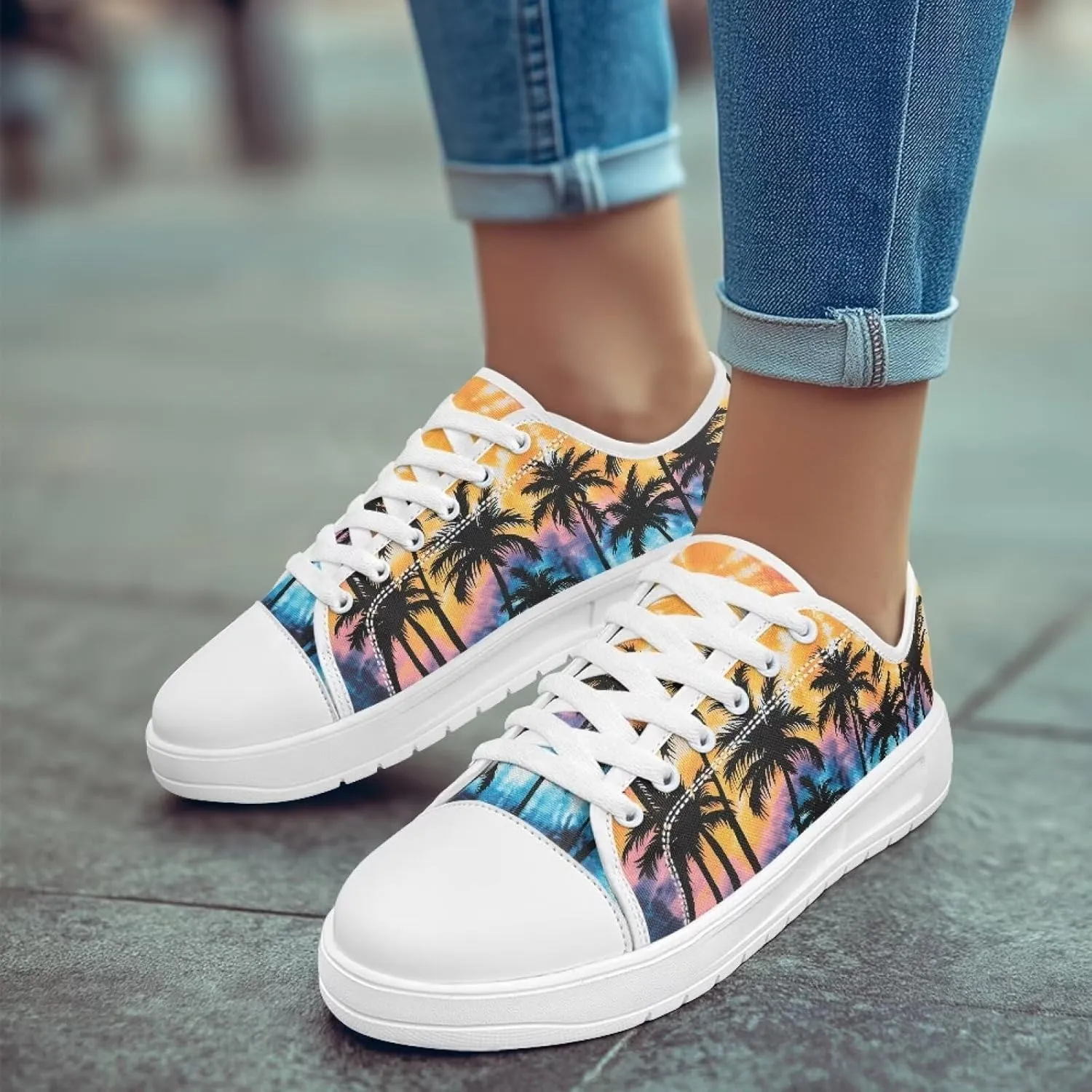 Womens Canvas Sneakers Low-Top Slip Ons Shoes Summer Lace Up Platform Fashion Casual Cute Walking Shoes 5.5-13.5