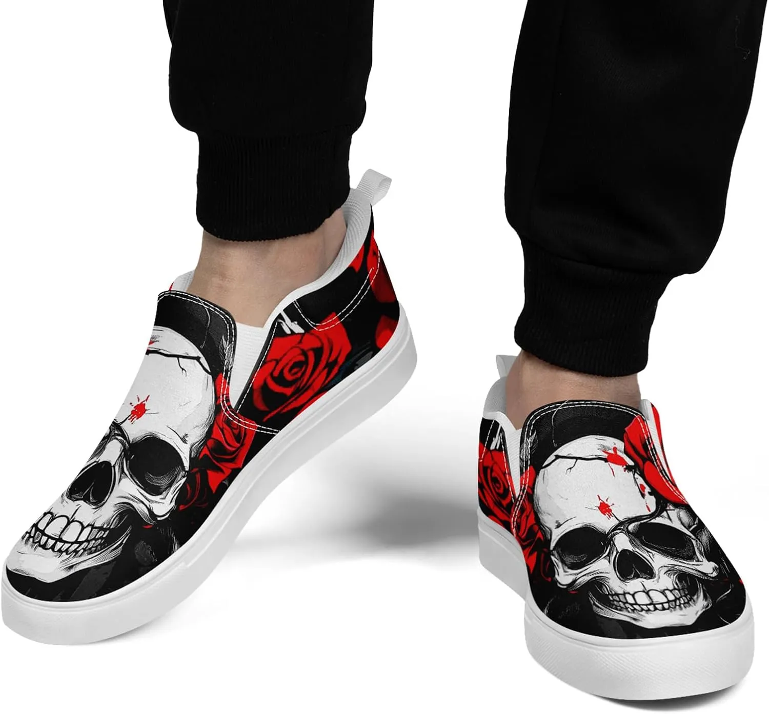 Women's Gothic Skull Canvas Slip-On Flat Shoes Men's Low top Dark Art Rose Stylish Sneakers Comfort Fashion Streetwear