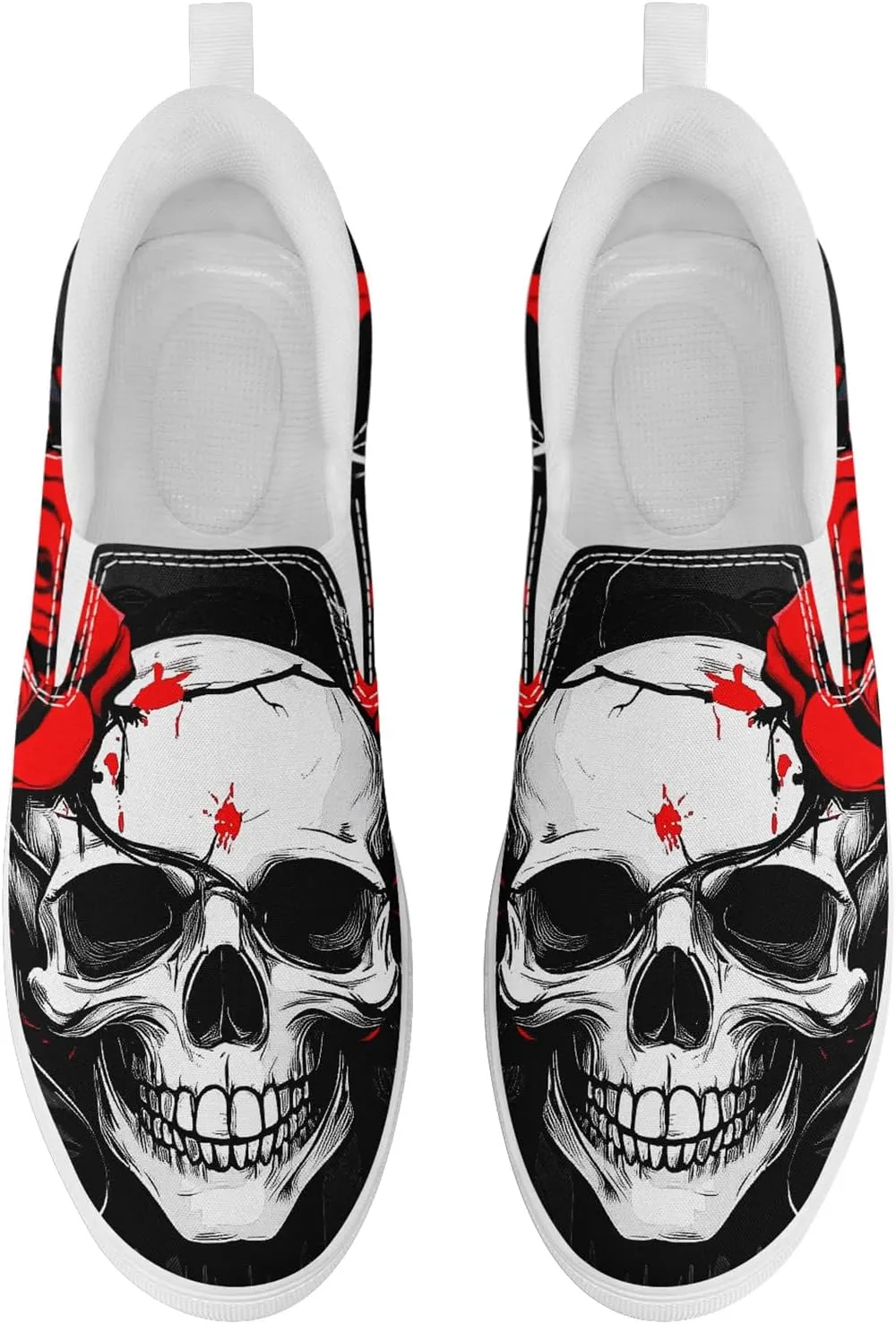 Women's Gothic Skull Canvas Slip-On Flat Shoes Men's Low top Dark Art Rose Stylish Sneakers Comfort Fashion Streetwear