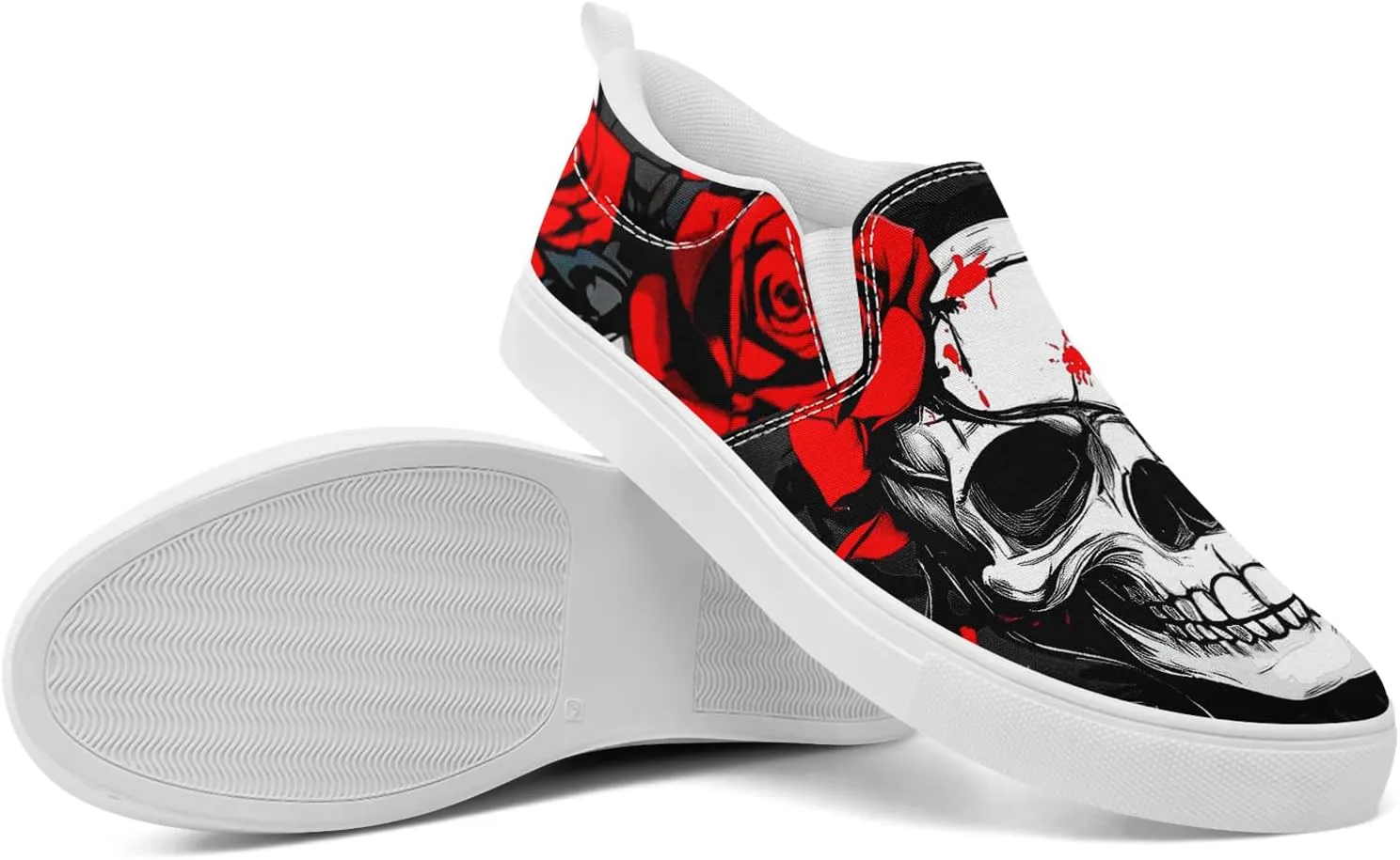 Women's Gothic Skull Canvas Slip-On Flat Shoes Men's Low top Dark Art Rose Stylish Sneakers Comfort Fashion Streetwear