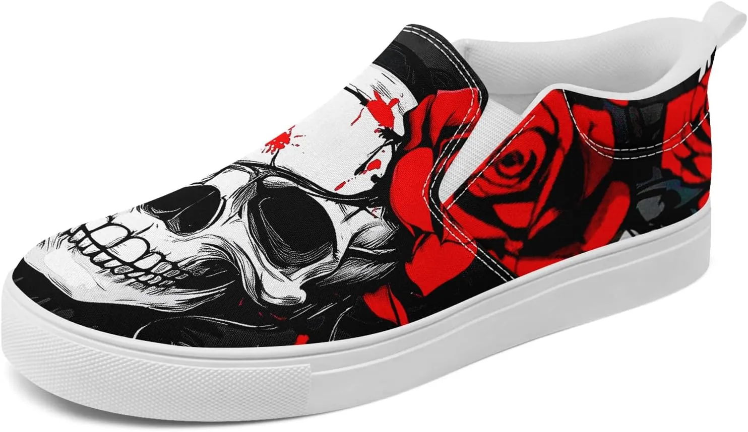 Women's Gothic Skull Canvas Slip-On Flat Shoes Men's Low top Dark Art Rose Stylish Sneakers Comfort Fashion Streetwear