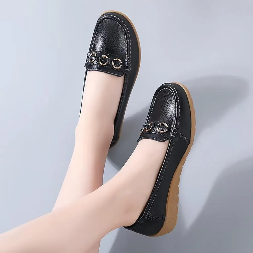 Women's Leather Classic Wedge Moccasins Slip-Ons Casual Walking Driving Shoes
