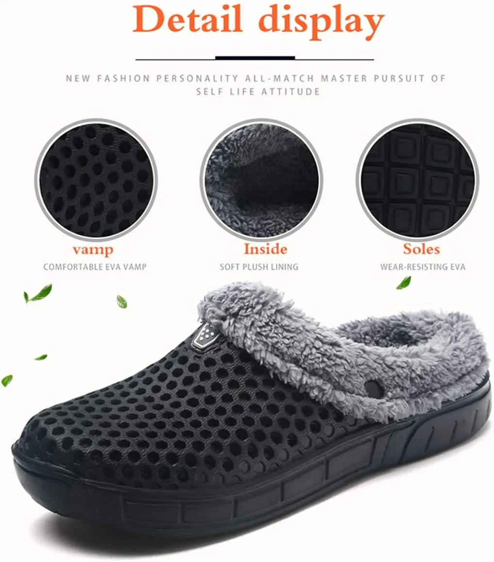 Women's Men's Indoor Outdoor Cotton Slippers Garden Clogs Breathable Mesh Lightweight Non-Slip Sole Winter Warm Shoes