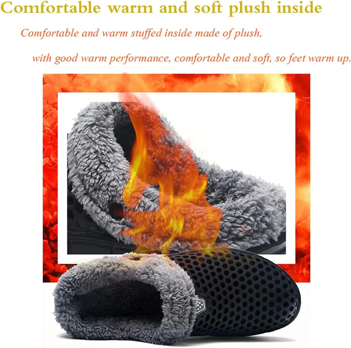 Women's Men's Indoor Outdoor Cotton Slippers Garden Clogs Breathable Mesh Lightweight Non-Slip Sole Winter Warm Shoes