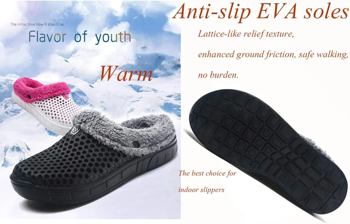 Women's Men's Indoor Outdoor Cotton Slippers Garden Clogs Breathable Mesh Lightweight Non-Slip Sole Winter Warm Shoes