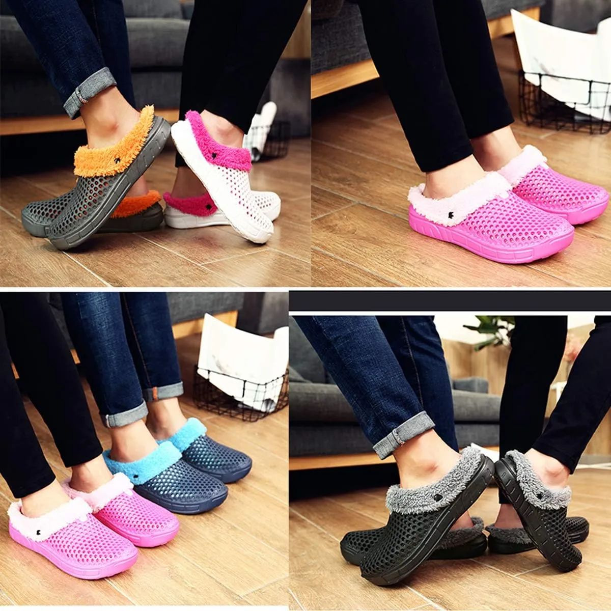 Women's Men's Indoor Outdoor Cotton Slippers Garden Clogs Breathable Mesh Lightweight Non-Slip Sole Winter Warm Shoes