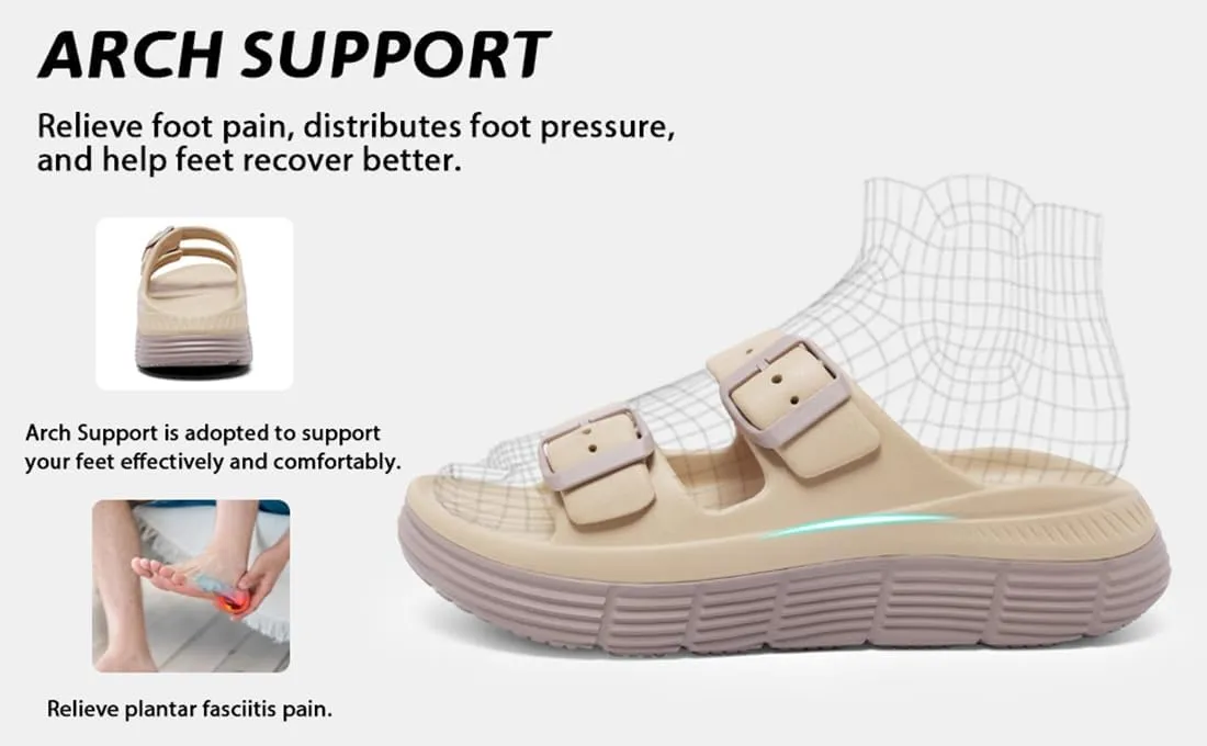 Women's Slide Sandals Recovery Sport Sandals Ladies Orthotic Adjustable Thick Cushion Reduces Stress on Feet, Joints & Back Post-Exercise With Comfortable Plantar Fasciitis Arch Support