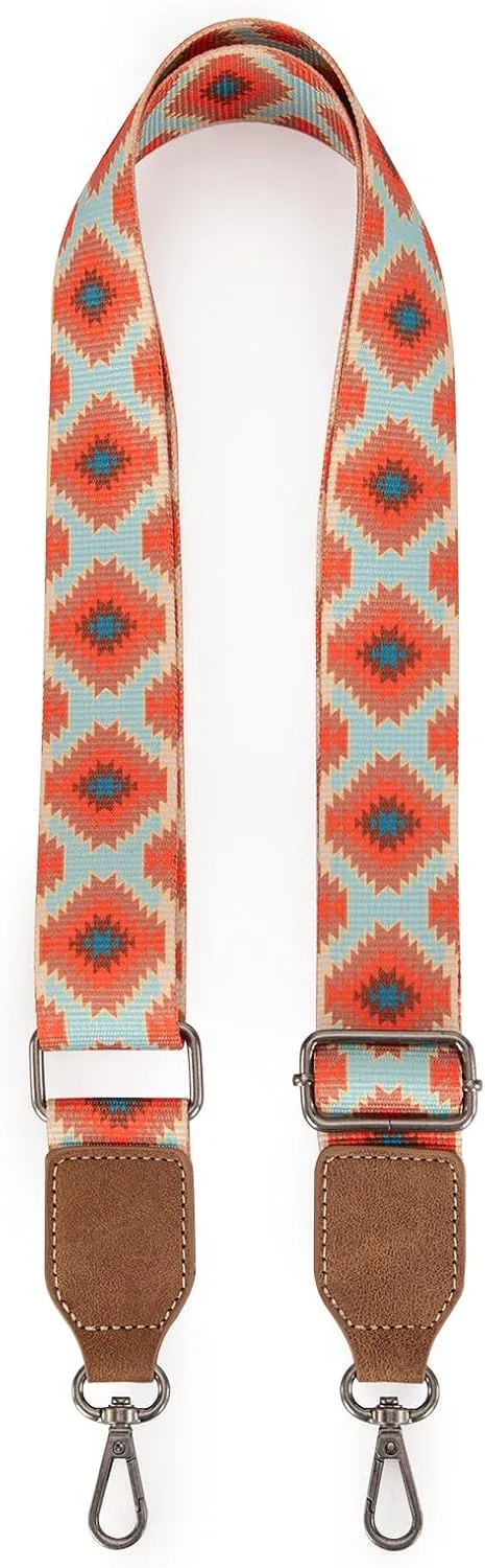 Wrangler Aztec Crossbody Bag for Women Southwestern Print Canvas Shoulder Purse with Distressed Look and Adjustable Strap