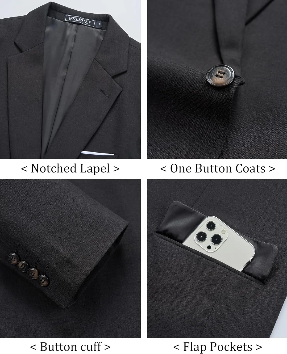 WULFUL Mens Casual Sport Coat Blazer Lightweight One Button Suit Jackets