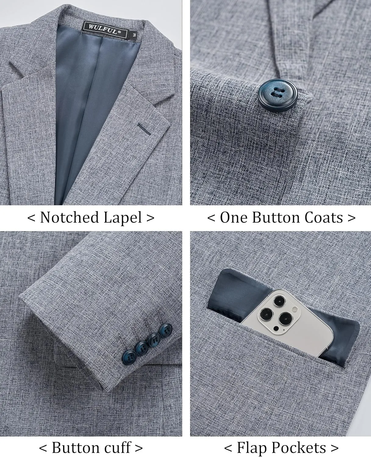 WULFUL Mens Casual Sport Coat Blazer Lightweight One Button Suit Jackets