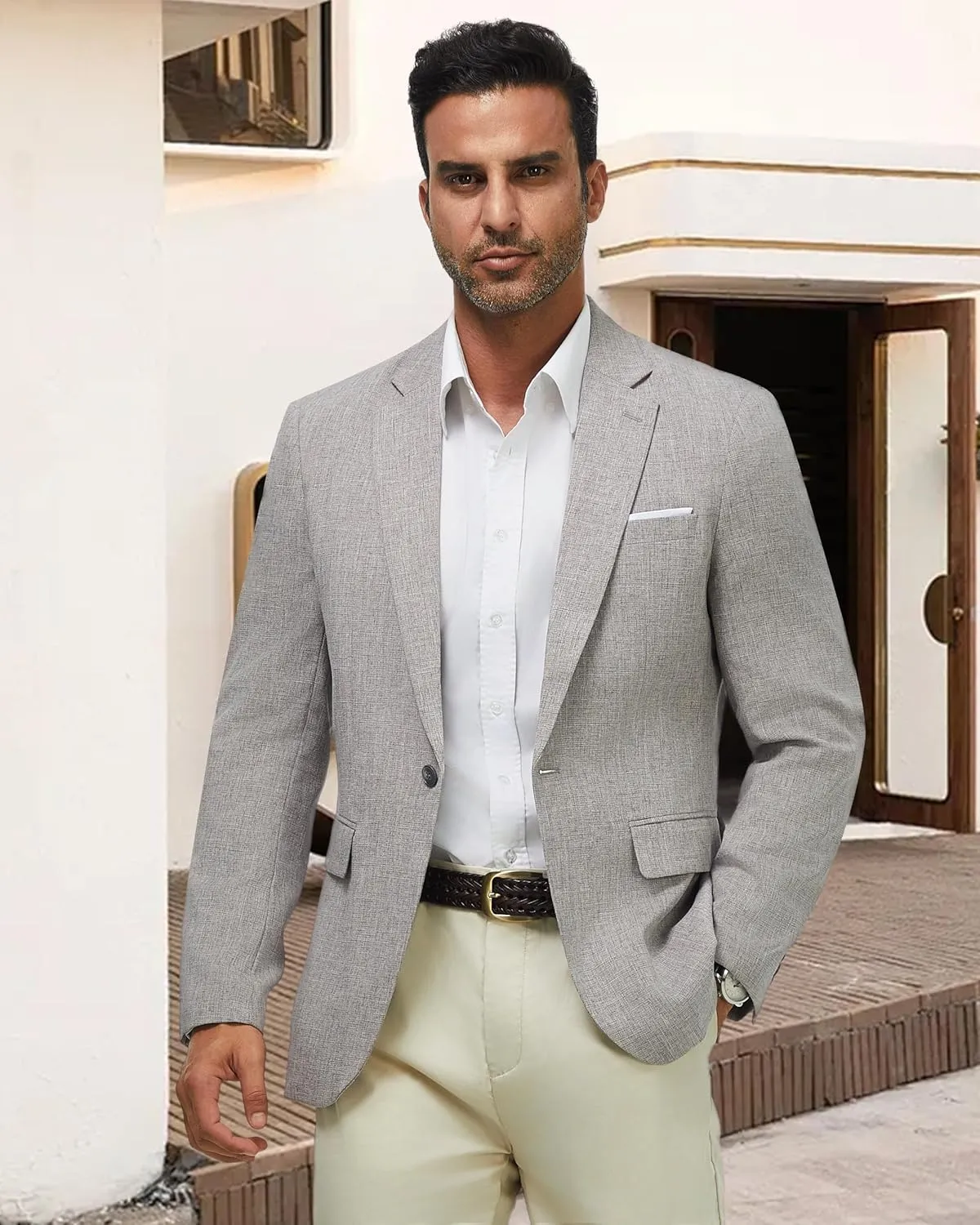 WULFUL Mens Casual Sport Coat Blazer Lightweight One Button Suit Jackets