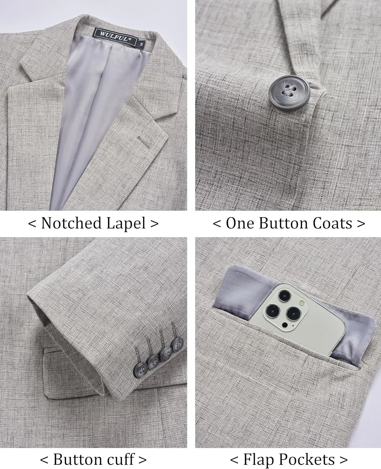 WULFUL Mens Casual Sport Coat Blazer Lightweight One Button Suit Jackets