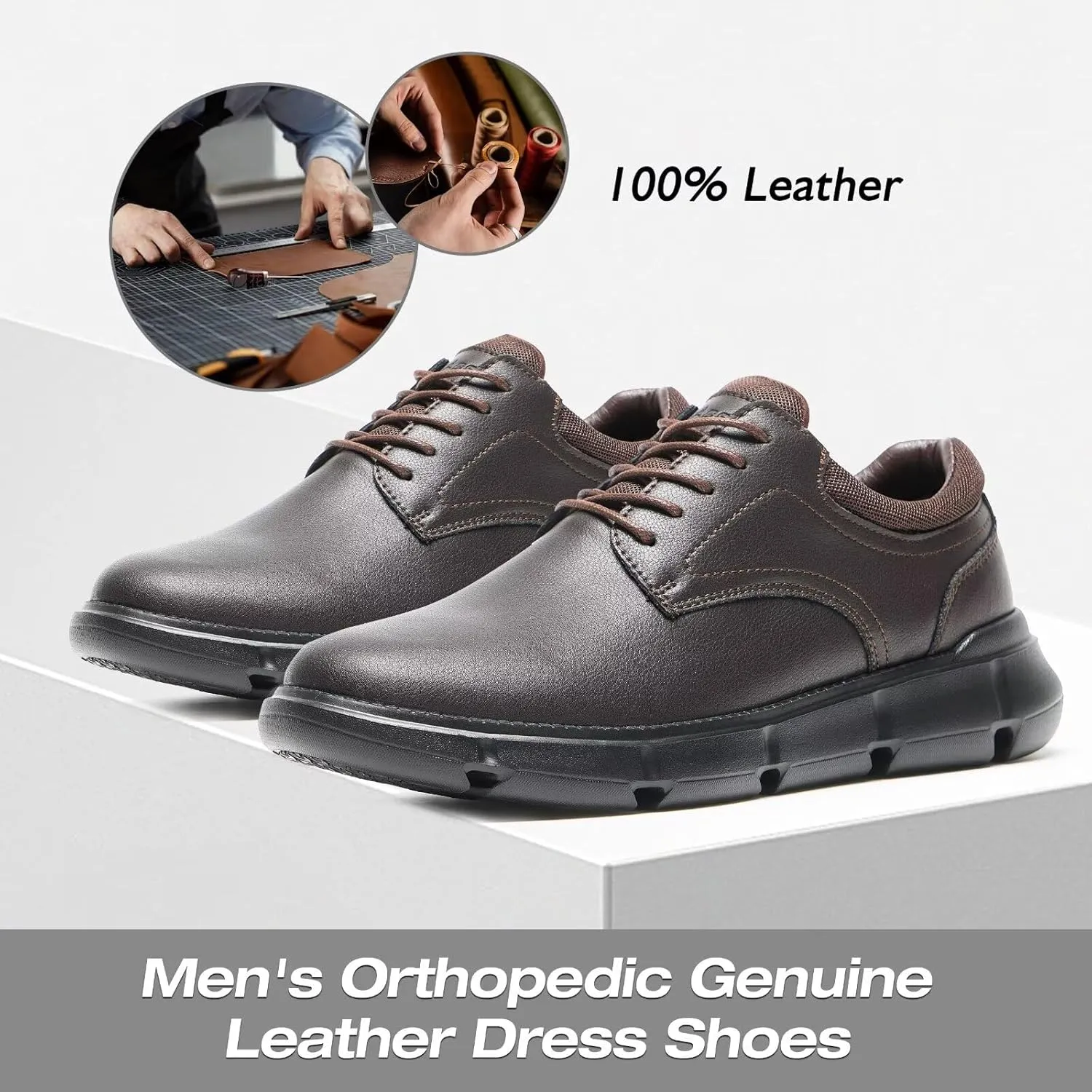 XPACS Men's Orthopedic Leather Dress Walking Shoes: Comfortable Arch Support Orthotic Plantar Fasciitis Business Casual Oxford, Flat Feet Formal Tennis Work Shoes for Foot and Heel Pain Relief