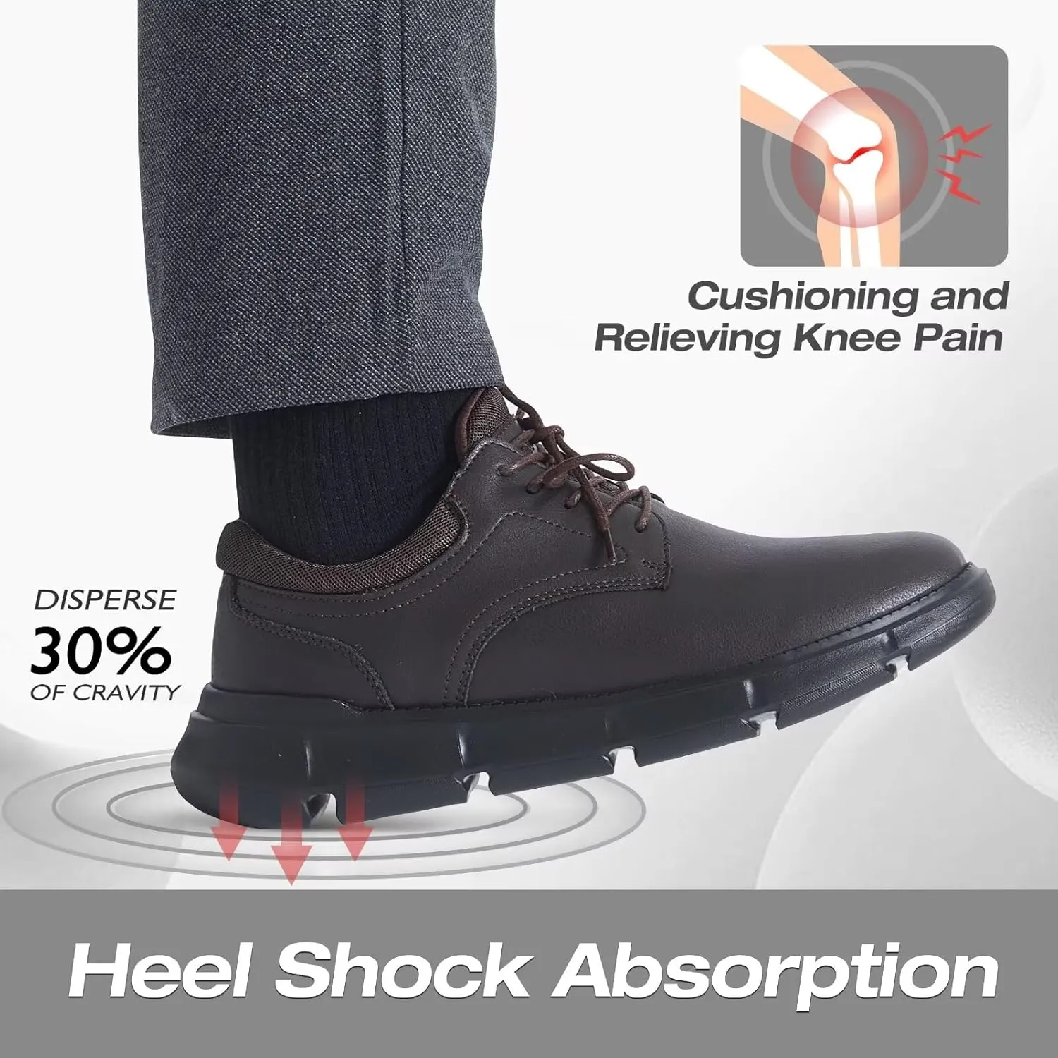 XPACS Men's Orthopedic Leather Dress Walking Shoes: Comfortable Arch Support Orthotic Plantar Fasciitis Business Casual Oxford, Flat Feet Formal Tennis Work Shoes for Foot and Heel Pain Relief