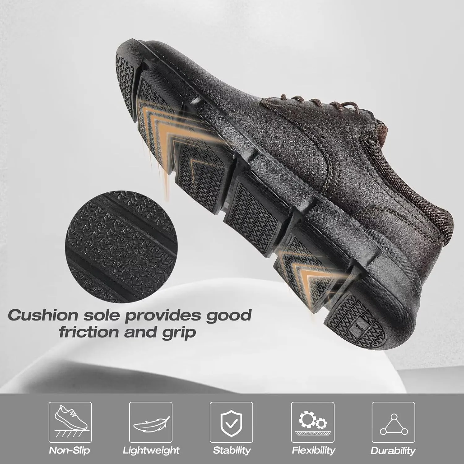 XPACS Men's Orthopedic Leather Dress Walking Shoes: Comfortable Arch Support Orthotic Plantar Fasciitis Business Casual Oxford, Flat Feet Formal Tennis Work Shoes for Foot and Heel Pain Relief