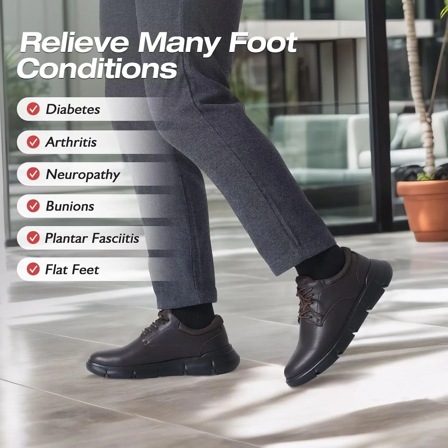 XPACS Men's Orthopedic Leather Dress Walking Shoes: Comfortable Arch Support Orthotic Plantar Fasciitis Business Casual Oxford, Flat Feet Formal Tennis Work Shoes for Foot and Heel Pain Relief