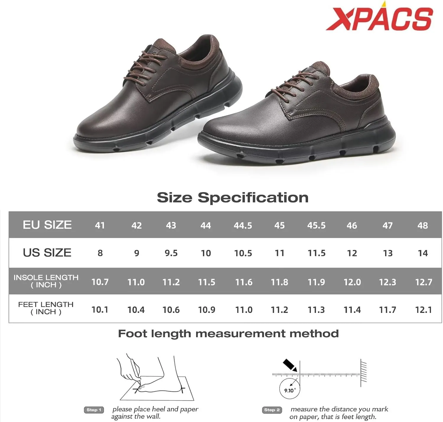 XPACS Men's Orthopedic Leather Dress Walking Shoes: Comfortable Arch Support Orthotic Plantar Fasciitis Business Casual Oxford, Flat Feet Formal Tennis Work Shoes for Foot and Heel Pain Relief