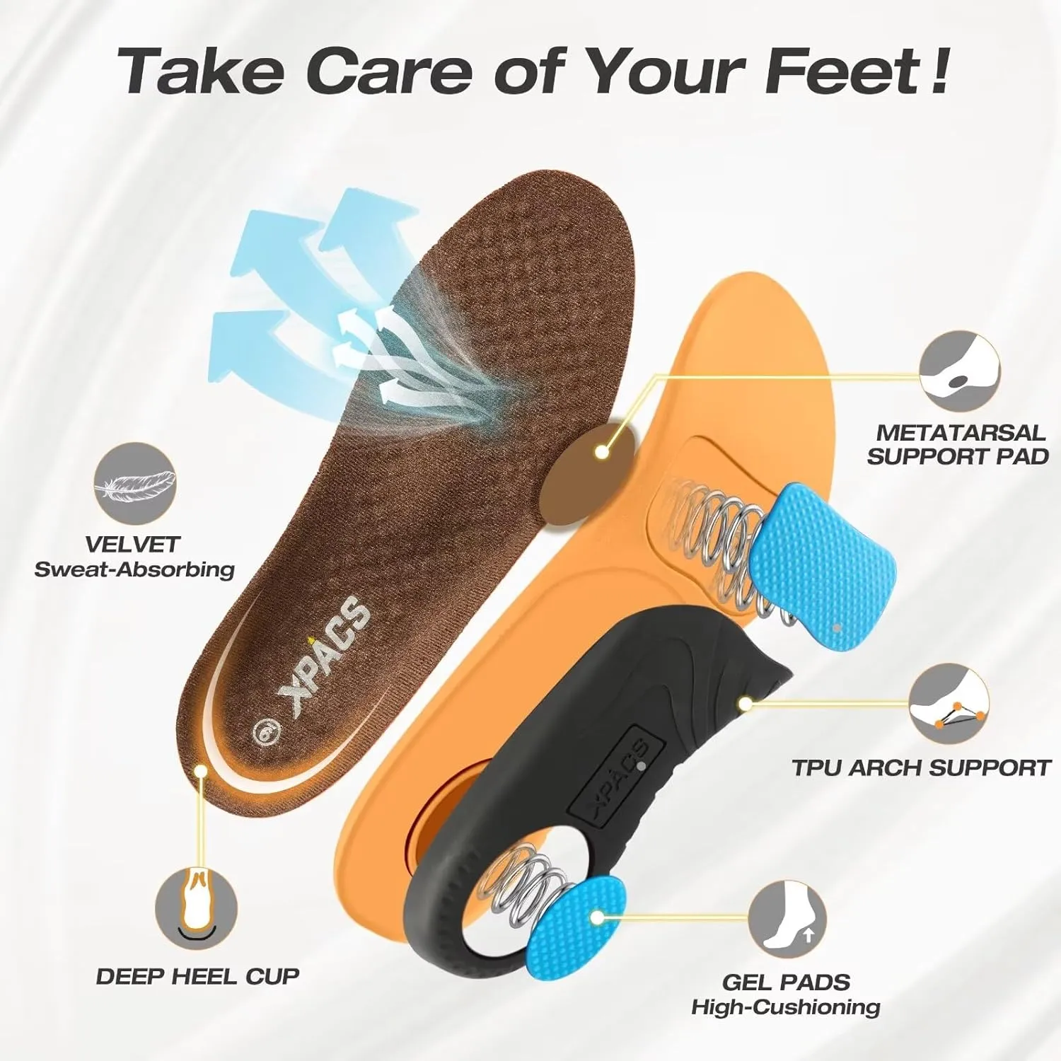 XPACS Men's Orthopedic Leather Dress Walking Shoes: Comfortable Arch Support Orthotic Plantar Fasciitis Business Casual Oxford, Flat Feet Formal Tennis Work Shoes for Foot and Heel Pain Relief