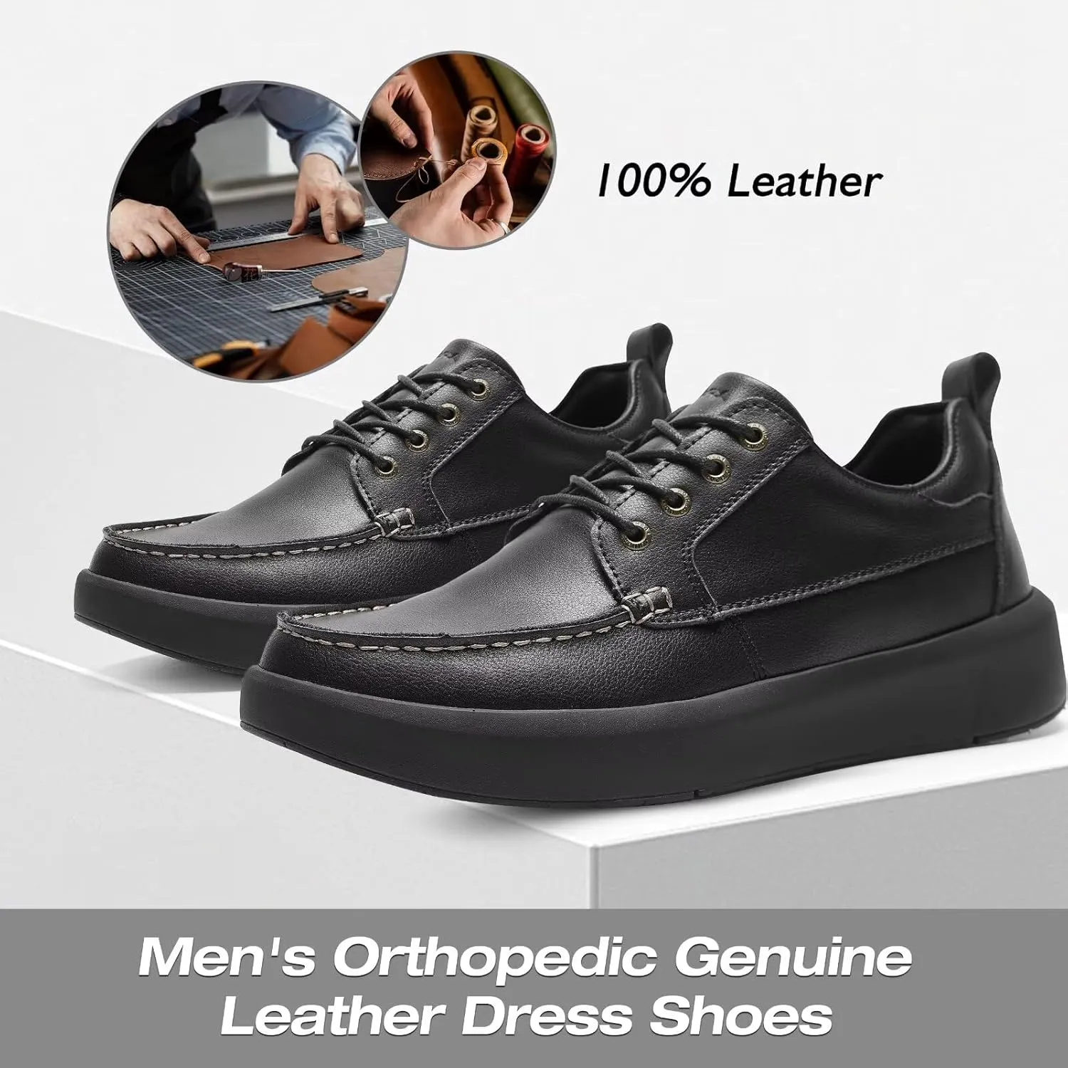 XPACS Men's Orthopedic Leather Dress Walking Shoes: Comfortable Arch Support Plantar Fasciitis Orthotic Business Tennis Oxfords, Flat Feet Casual Office Working Shoes for Foot and Heel Pain Relief