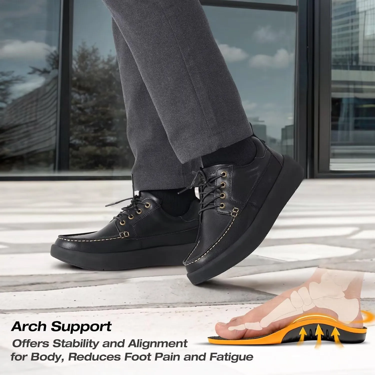 XPACS Men's Orthopedic Leather Dress Walking Shoes: Comfortable Arch Support Plantar Fasciitis Orthotic Business Tennis Oxfords, Flat Feet Casual Office Working Shoes for Foot and Heel Pain Relief