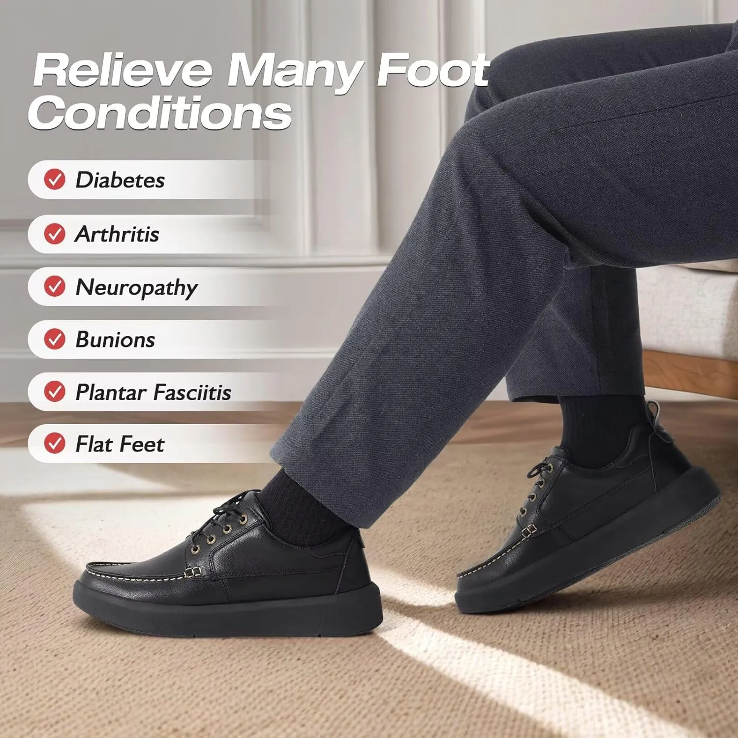 XPACS Men's Orthopedic Leather Dress Walking Shoes: Comfortable Arch Support Plantar Fasciitis Orthotic Business Tennis Oxfords, Flat Feet Casual Office Working Shoes for Foot and Heel Pain Relief
