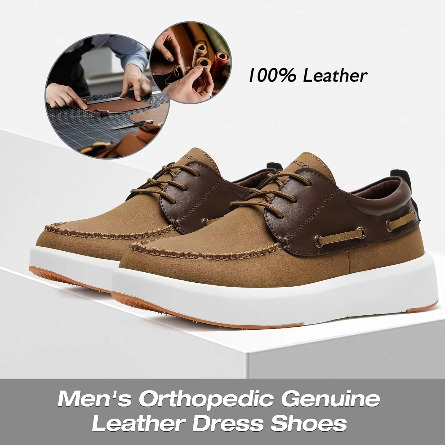 XPACS Men's Orthopedic Leather Dress Walking Shoes: Comfortable Plantar Fasciitis Arch Support Flat Feet Fashion Sneakers, Orthotic Casual Business Work Tennis Oxfords for Heel Foot Pain Relief
