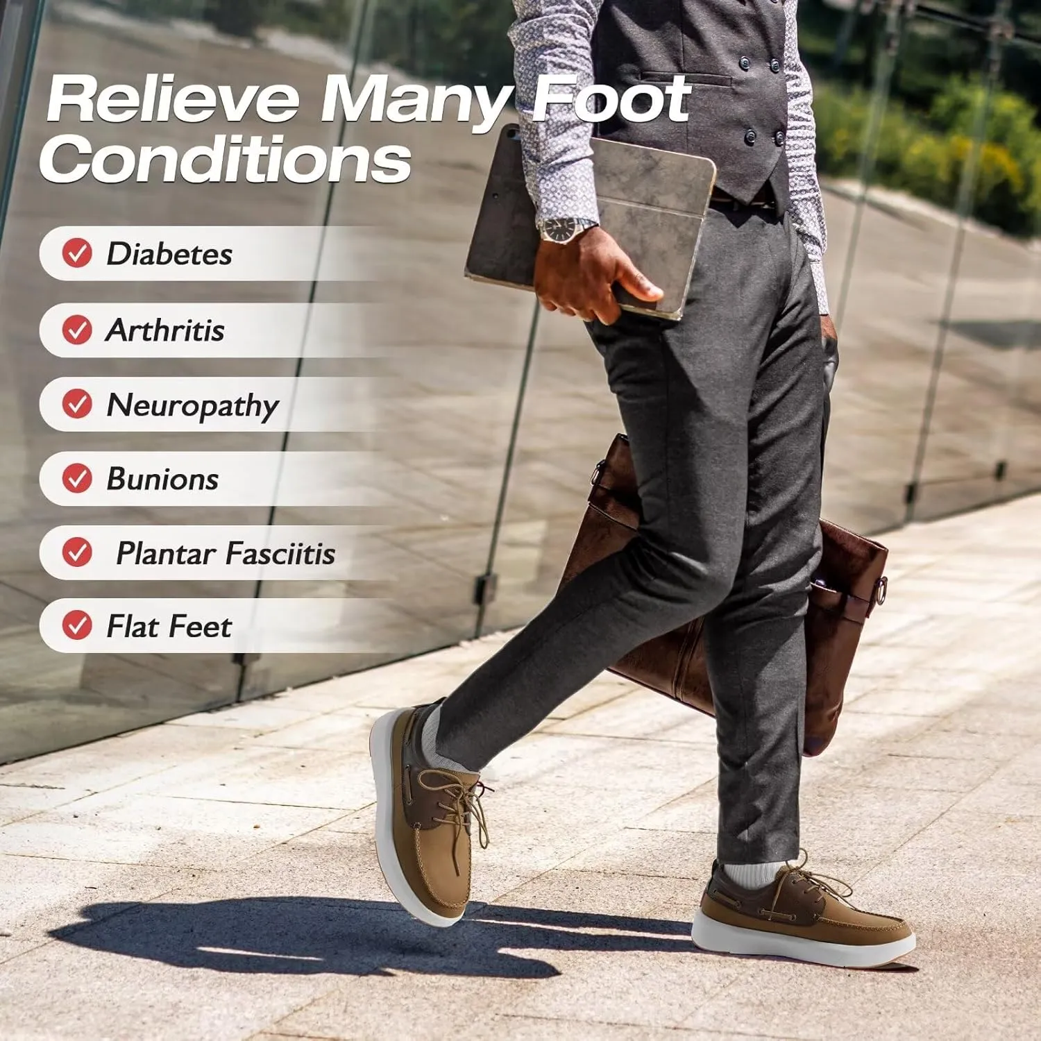 XPACS Men's Orthopedic Leather Dress Walking Shoes: Comfortable Plantar Fasciitis Arch Support Flat Feet Fashion Sneakers, Orthotic Casual Business Work Tennis Oxfords for Heel Foot Pain Relief