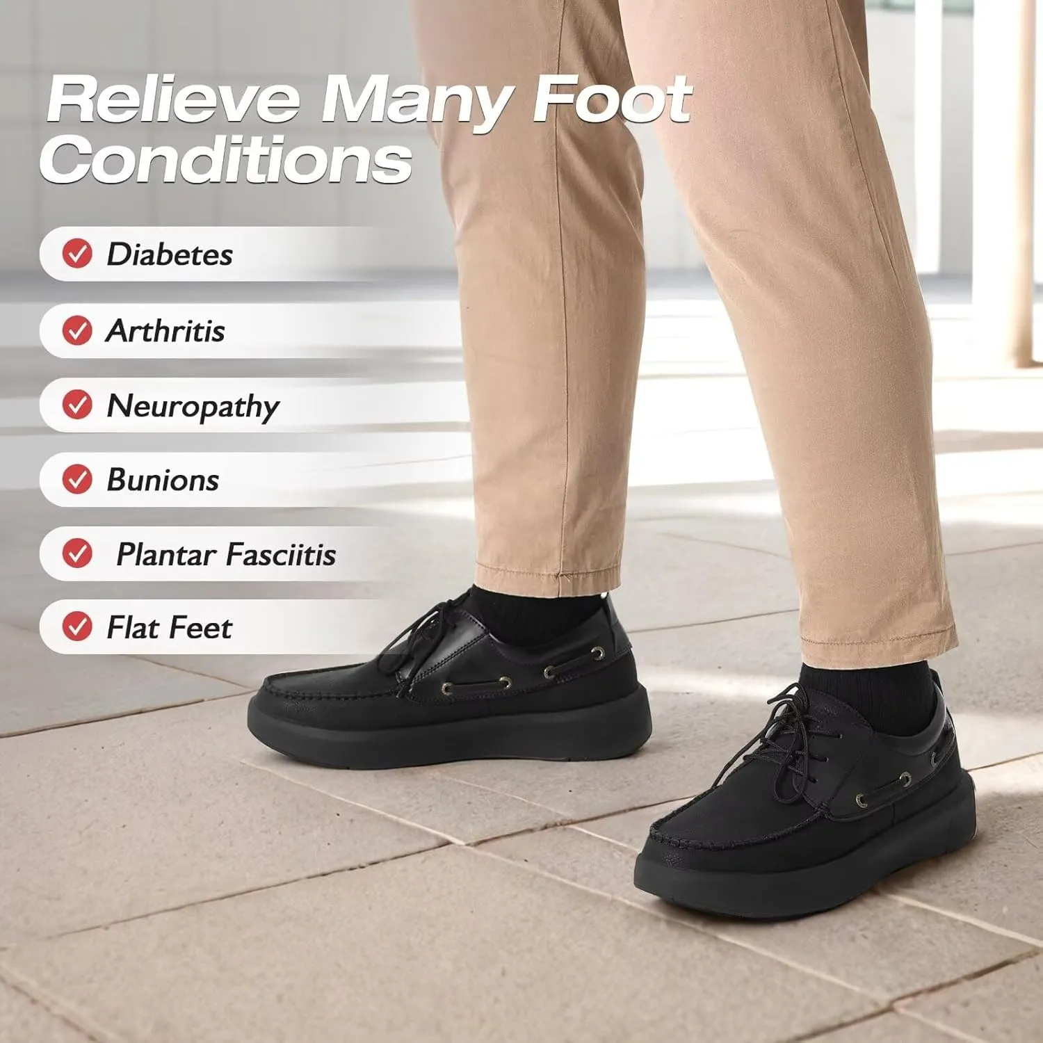 XPACS Men's Orthopedic Leather Dress Walking Shoes: Comfortable Plantar Fasciitis Arch Support Flat Feet Fashion Sneakers, Orthotic Casual Business Work Tennis Oxfords for Heel Foot Pain Relief