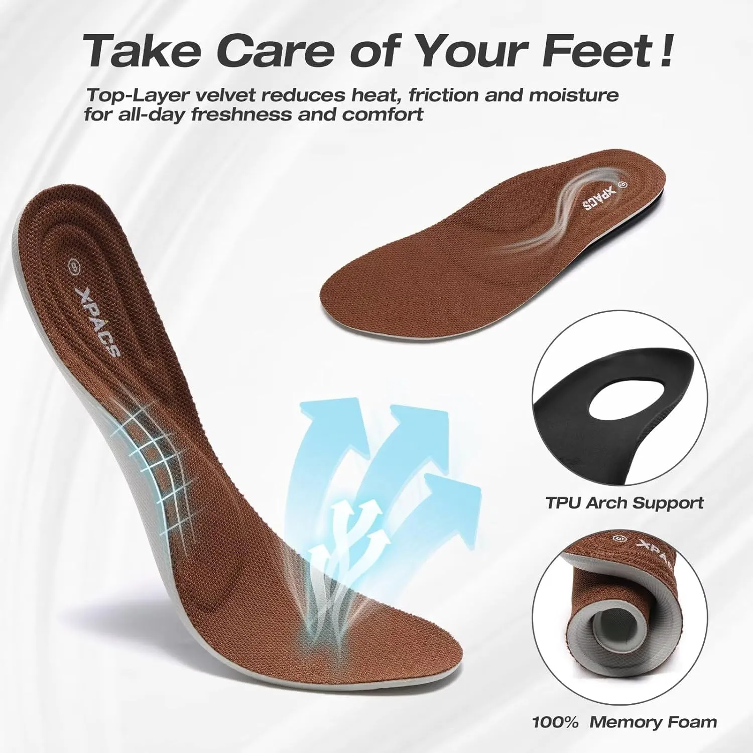 XPACS Men's Orthopedic Leather Dress Walking Shoes: Comfortable Plantar Fasciitis Arch Support Flat Feet Fashion Sneakers, Orthotic Casual Business Work Tennis Oxfords for Heel Foot Pain Relief