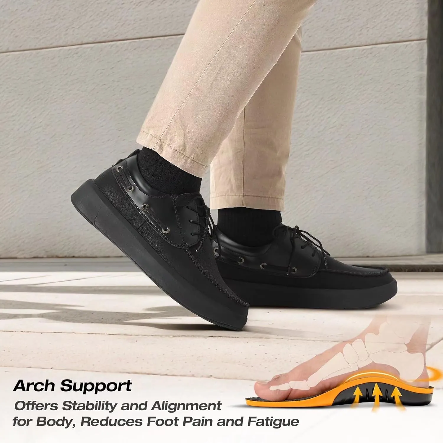 XPACS Men's Orthopedic Leather Dress Walking Shoes: Comfortable Plantar Fasciitis Arch Support Flat Feet Fashion Sneakers, Orthotic Casual Business Work Tennis Oxfords for Heel Foot Pain Relief