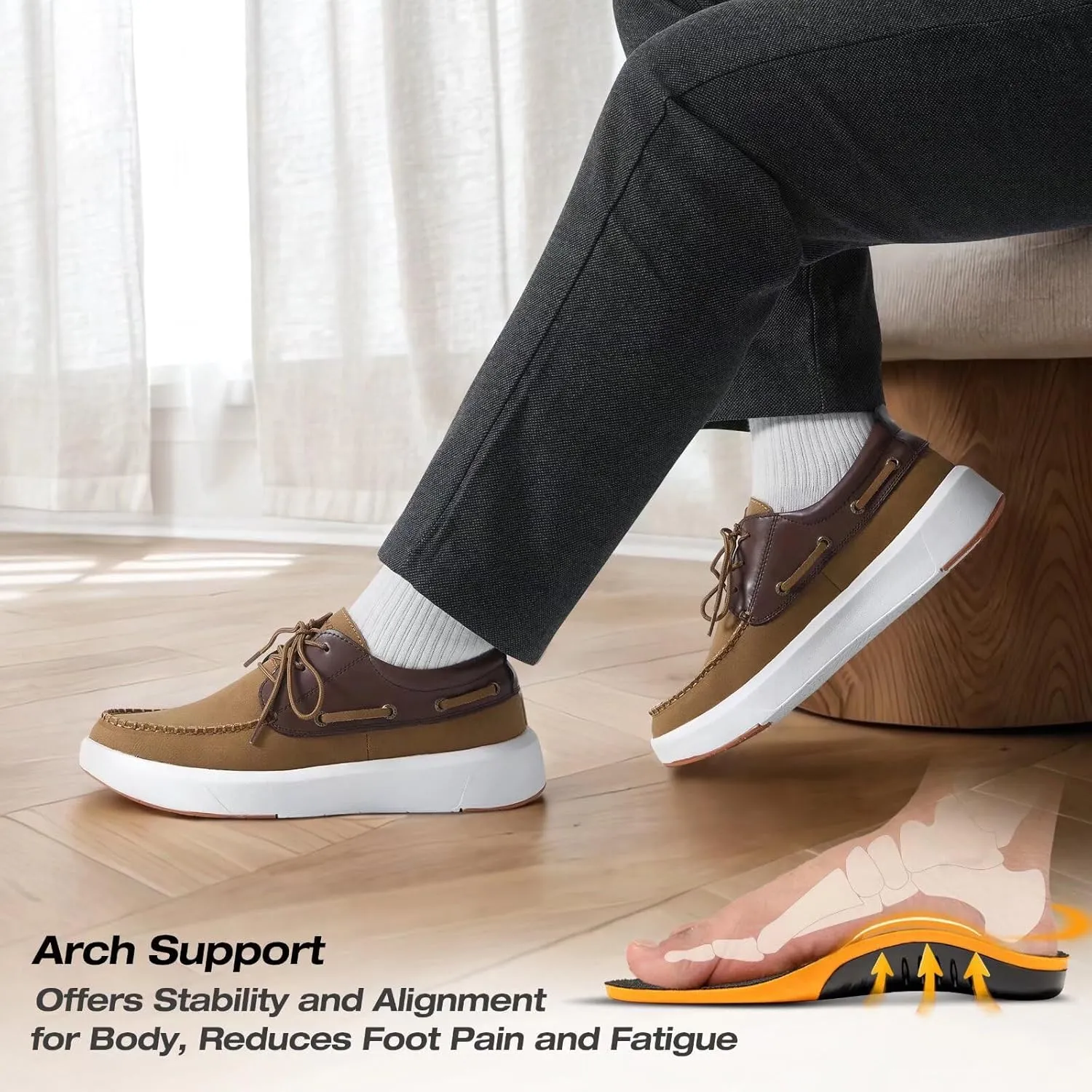 XPACS Men's Orthopedic Leather Dress Walking Shoes: Comfortable Plantar Fasciitis Arch Support Flat Feet Fashion Sneakers, Orthotic Casual Business Work Tennis Oxfords for Heel Foot Pain Relief