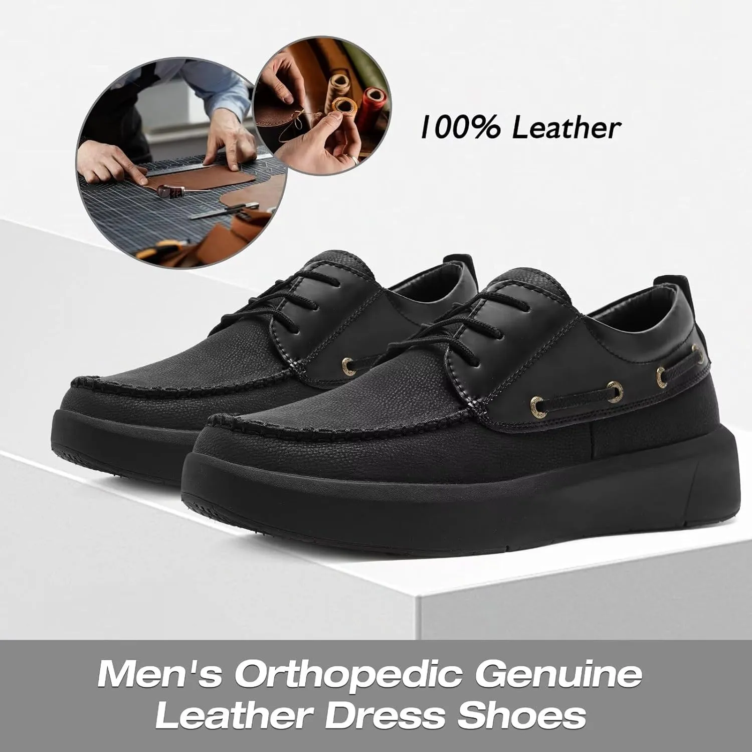 XPACS Men's Orthopedic Leather Dress Walking Shoes: Comfortable Plantar Fasciitis Arch Support Flat Feet Fashion Sneakers, Orthotic Casual Business Work Tennis Oxfords for Heel Foot Pain Relief