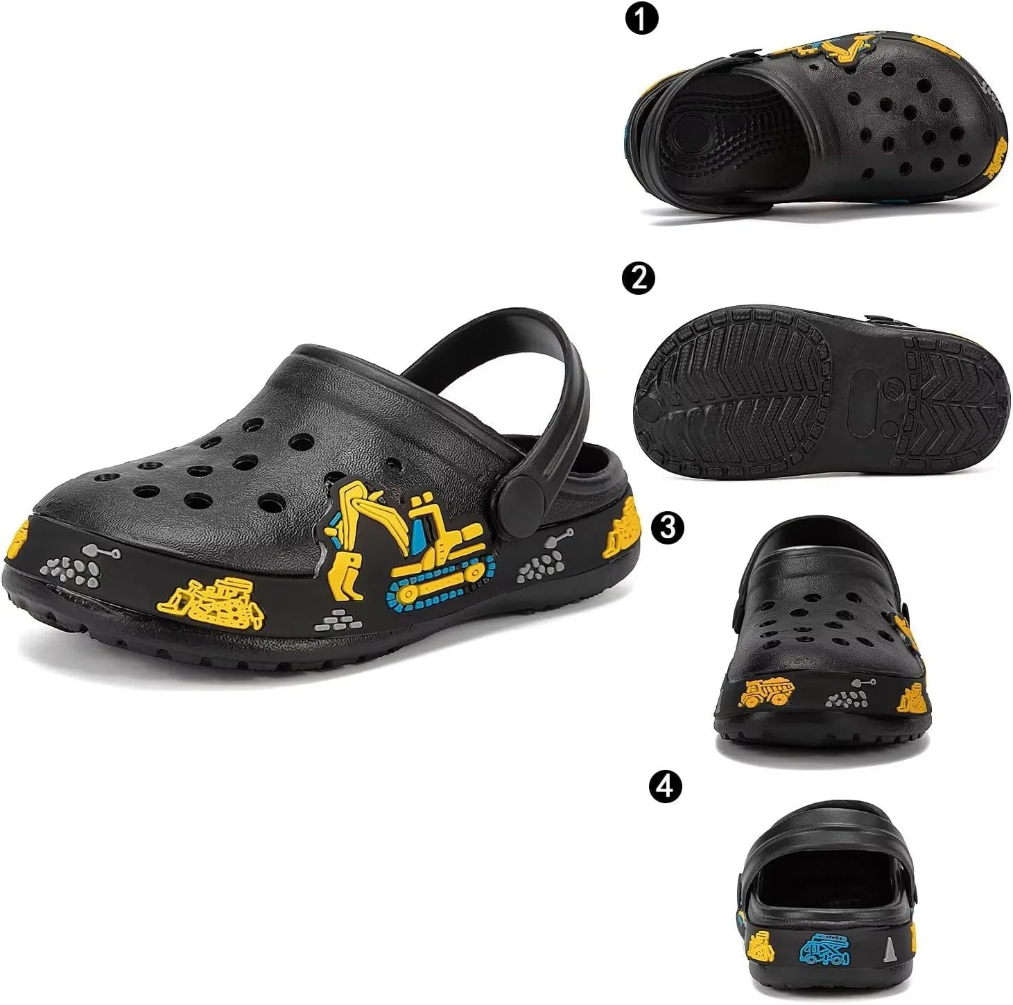 XPKWS Kids Clogs Boys Girls Garden Shoes Unisex-Child Cartoon Slide Sandals with Pivoting Heel Straps