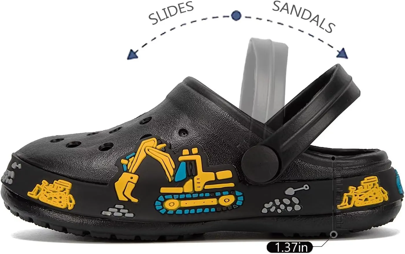 XPKWS Kids Clogs Boys Girls Garden Shoes Unisex-Child Cartoon Slide Sandals with Pivoting Heel Straps