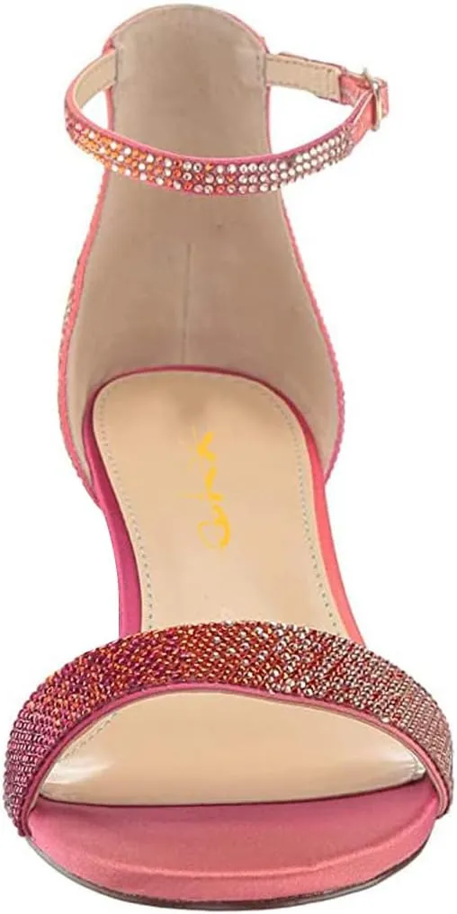 XYD Women Open Toe Rhinestone Low Heel Sandal Pumps Ankle Strap Buckled Bejeweled Crystal Bridal Shoes