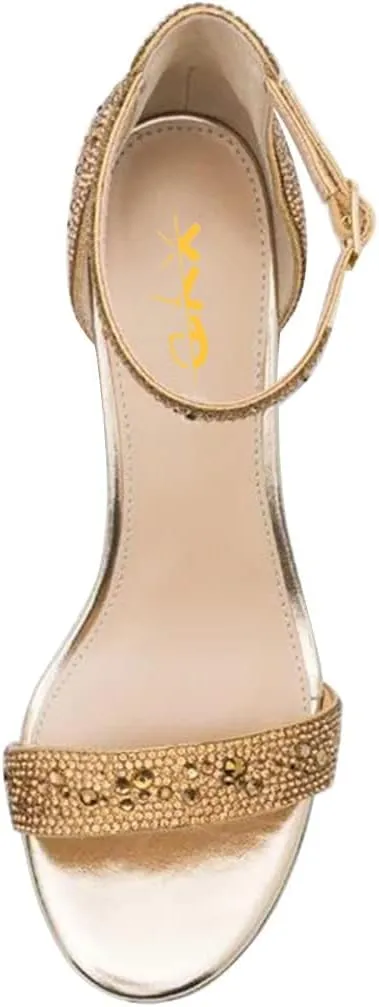 XYD Women Open Toe Rhinestone Low Heel Sandal Pumps Ankle Strap Buckled Bejeweled Crystal Bridal Shoes