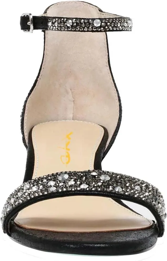 XYD Women Open Toe Rhinestone Low Heel Sandal Pumps Ankle Strap Buckled Bejeweled Crystal Bridal Shoes